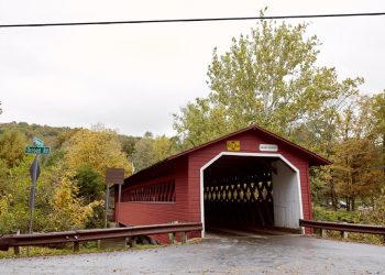 Burt henry covered bridge on a cold fall day in the new england town of bennington vermont