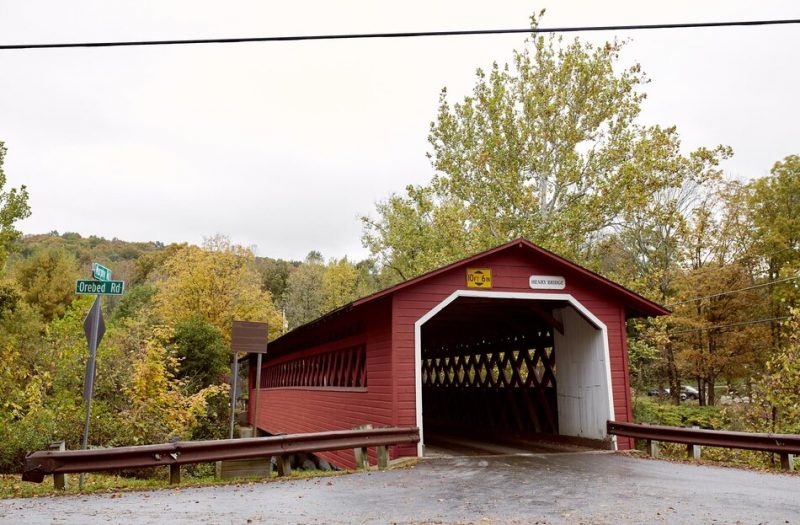 Burt henry covered bridge on a cold fall day in the new england town of bennington vermont